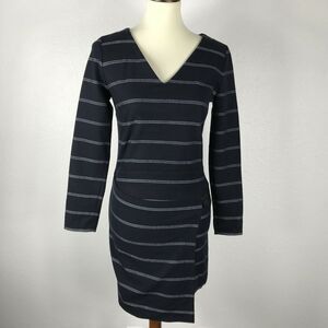 Band of Outsiders Women Sz XS Striped Knit Bodycon Mock Wrap Dress Blue Gray